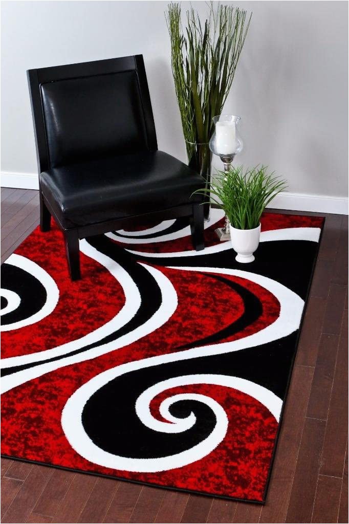 Red Black White area Rug 0327 Red Black Swirl White area Rug Carpet 5×7 Modern Abstract