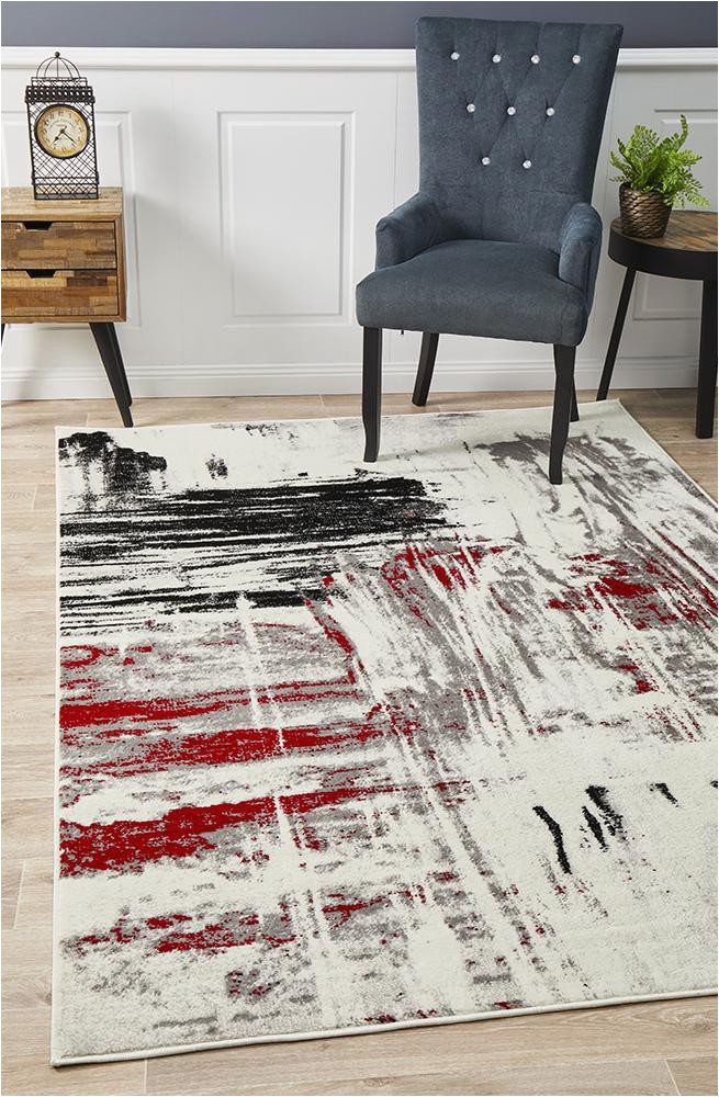 Red Black White area Rug Metro 603 Abstract Rug Red Black White Grey
