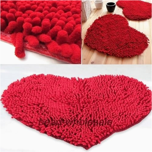 Red Fluffy Bathroom Rugs Red Heart Love Chenille soft Fluffy Rug Floor Door