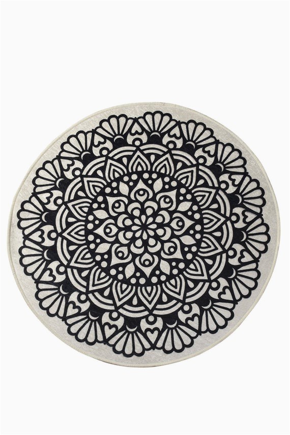 Round Grey Bathroom Rug Black Mandala Round Home Decor Rug soft Bath Mat Eco Friendly Gift for Her 2 Different Diameters 39" and 55"