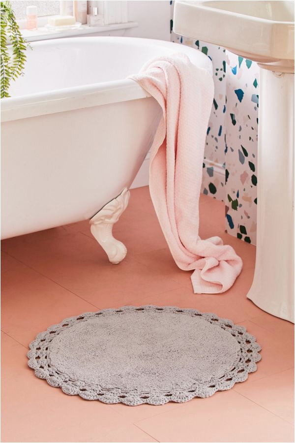 Round Grey Bathroom Rug Round Crochet Trim Bath Mat
