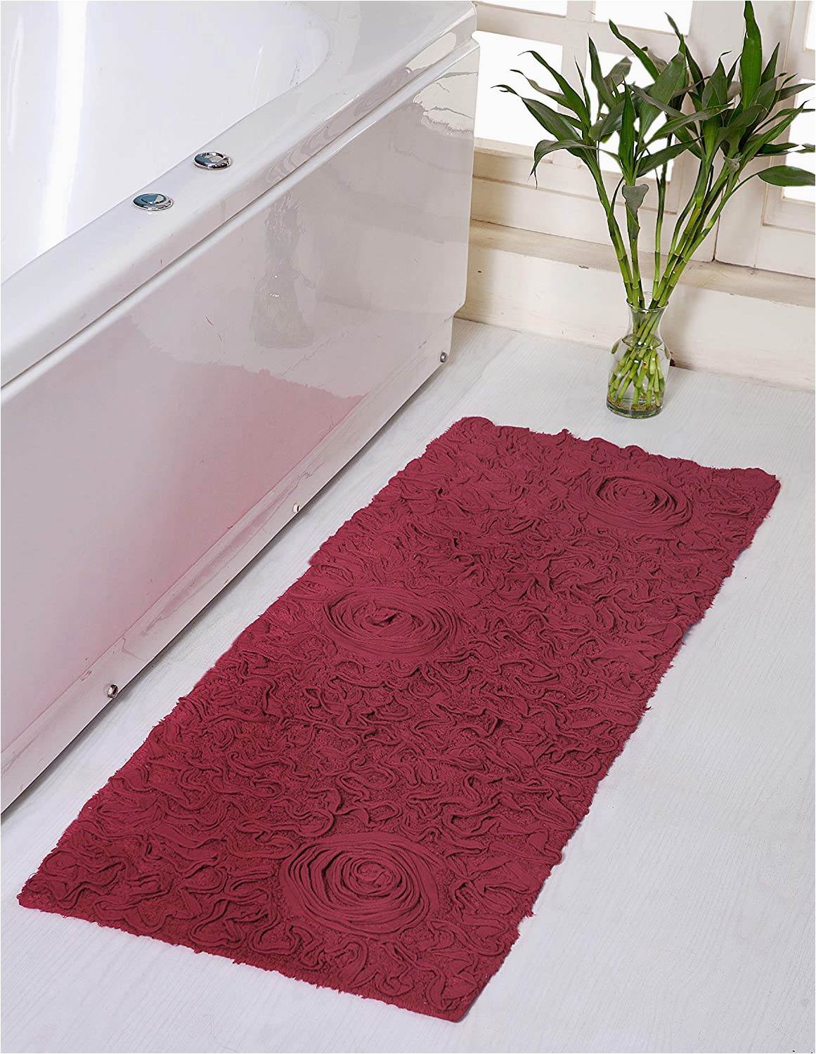 Round Red Bathroom Rug Home Weavers Bell Flower Collection Absorbent Cotton soft Rug Machine Wash Dry 21"x54" Red