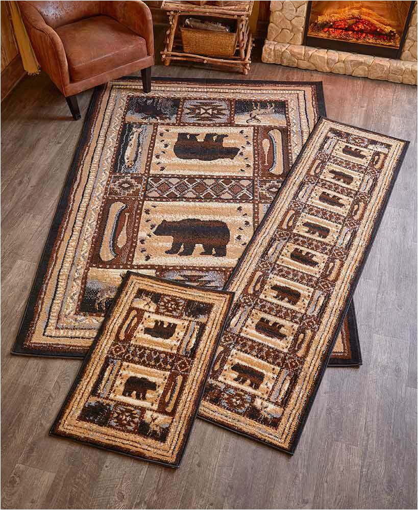 Rustic Cabin Lodge area Rugs Lodge Rugs Accent Runner area Rug Bear Deer Moose Fish Canoe Cabin Decor