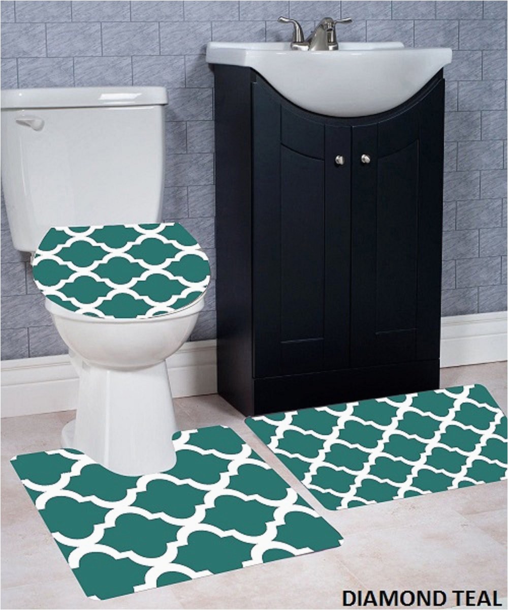 Seafoam Green Bathroom Rug Sets Wpm 3 Piece Bath Rug Set Diamond Pattern Bathroom Rug 50cmx80cm Contour Mat 50cmx50cm with Lid Cover Teal