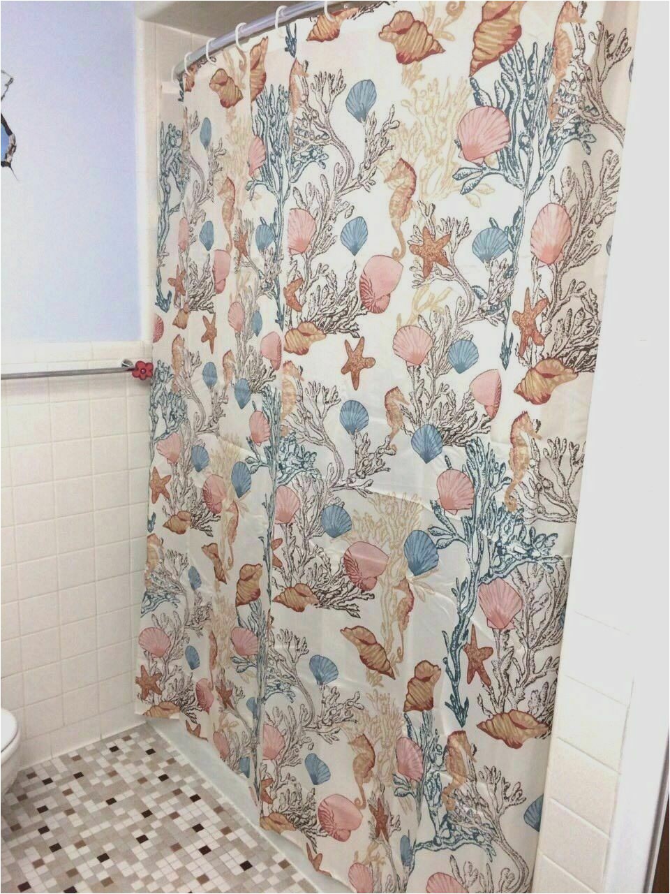 Seashell Bathroom Rug Set Under the Sea Shower Curtain Seahorse Bath Rug Seashell Nautical Bath towels Set