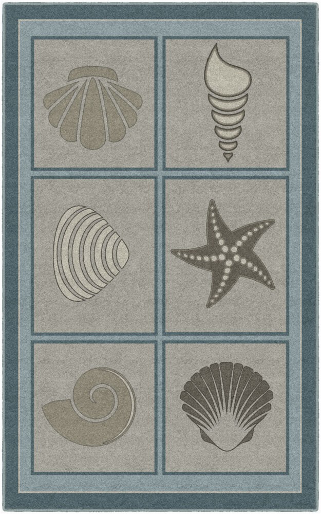 Shell Shaped Bath Rug Howell Muted Beach Squares Seashell Blue Brown area Rug