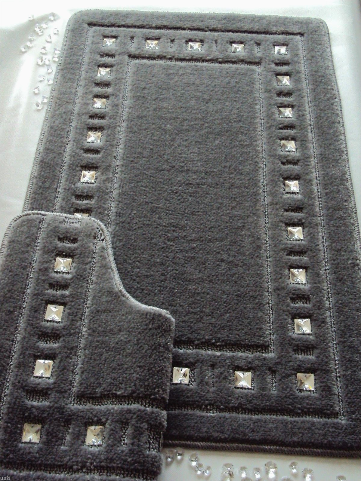 Silver Gray Bathroom Rugs Bath Mat Set Diamante Silver Grey