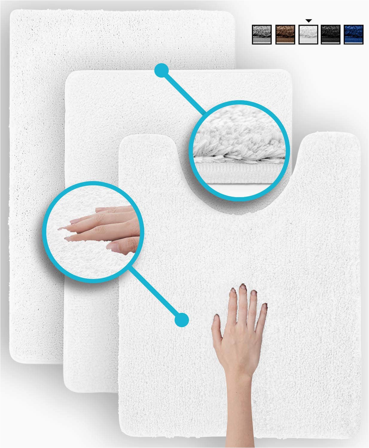 Super Plush Bath Rugs Luxe Rug Plush Bathroom Rugs Bath Shower Mat W Non Slip Microfiber Super Absorbent White 3