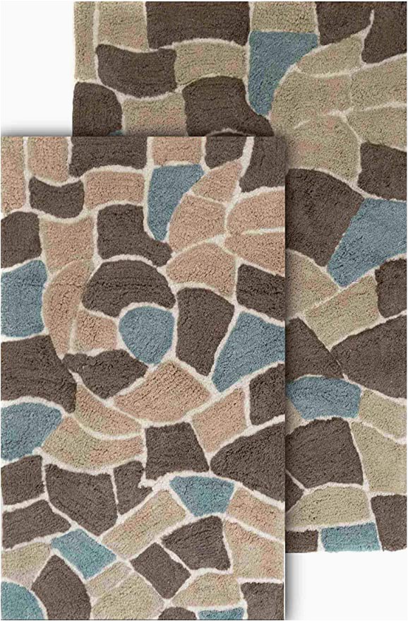 Turquoise and Brown Bathroom Rugs Chesapeake Merchandising Boulder 2 Piece Bath Rug Set 21 by 34 Inch and 24 by 40 Inch Slate
