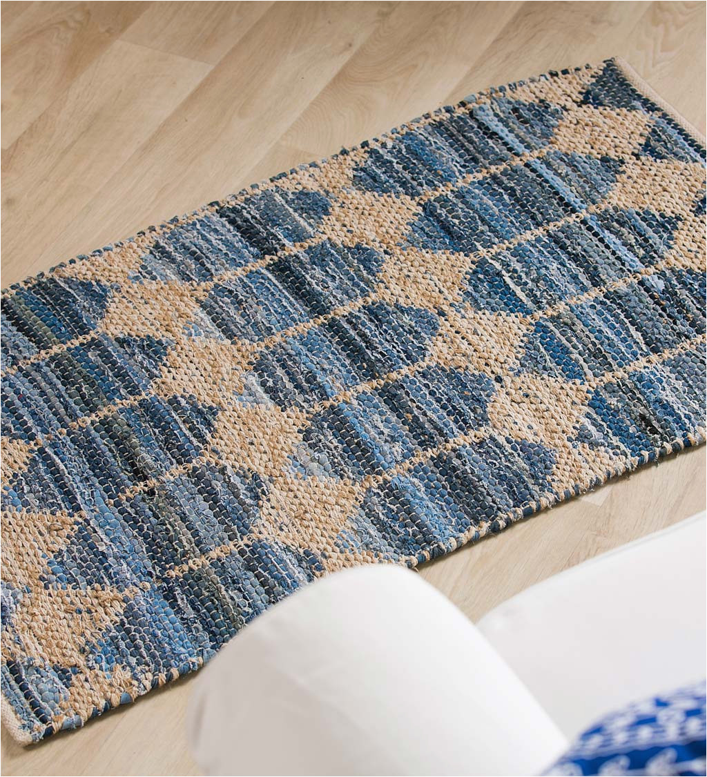 3 X 5 Blue Rug Indoor/outdoor Jute and Cotton and Chindi Rug, 3′ X 5′ – Blue …