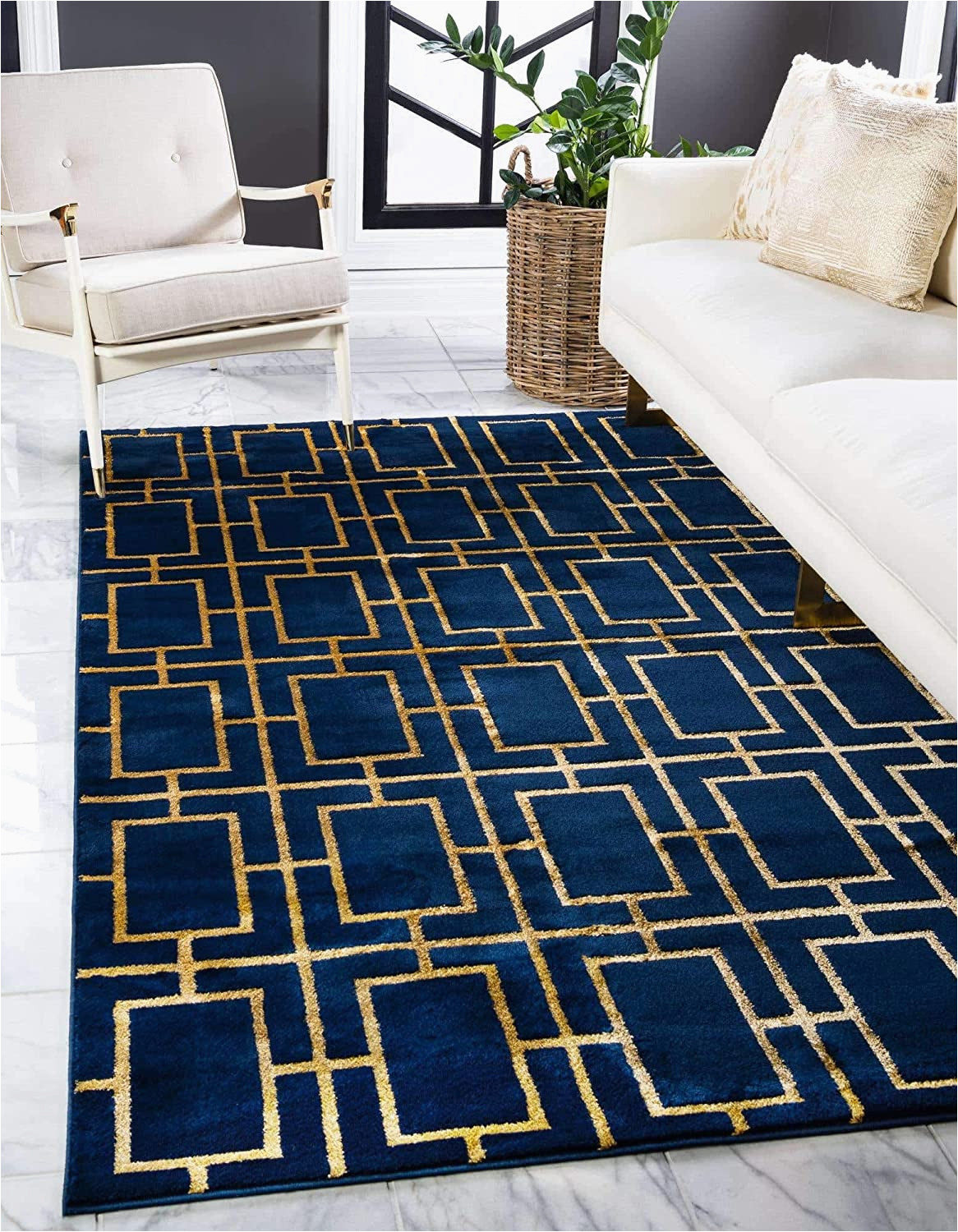 5×8 Navy Blue Rug Unique Loom Marilyn Monroe Glam Collection Textured Geometric Trellis area Rug Mmg001 2 X 3 Feet Navy Blue Gold