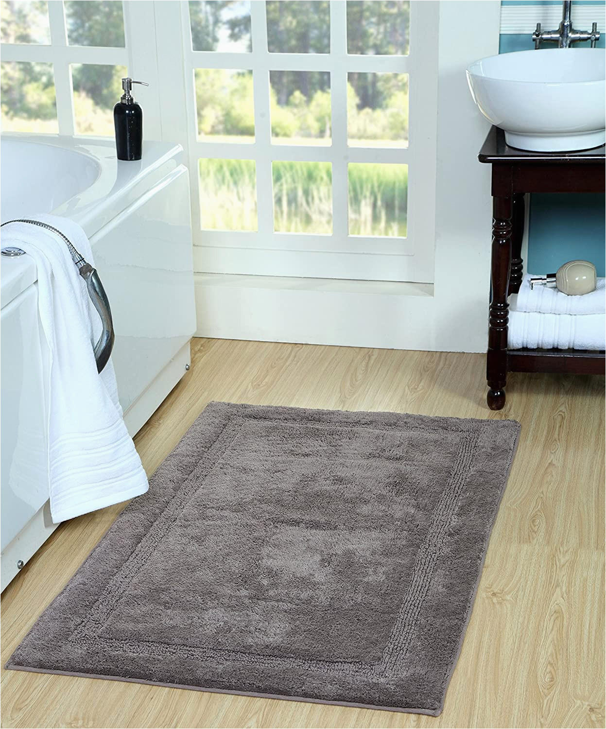 Bath Rug Non Skid Backing Saffron Fabs Bath Rug 100 soft Cotton Size 36×24 Inch Latex Spray Non Skid Backing solid Grey Color Textured Border Hand Tufted Heavy 190 Gsf