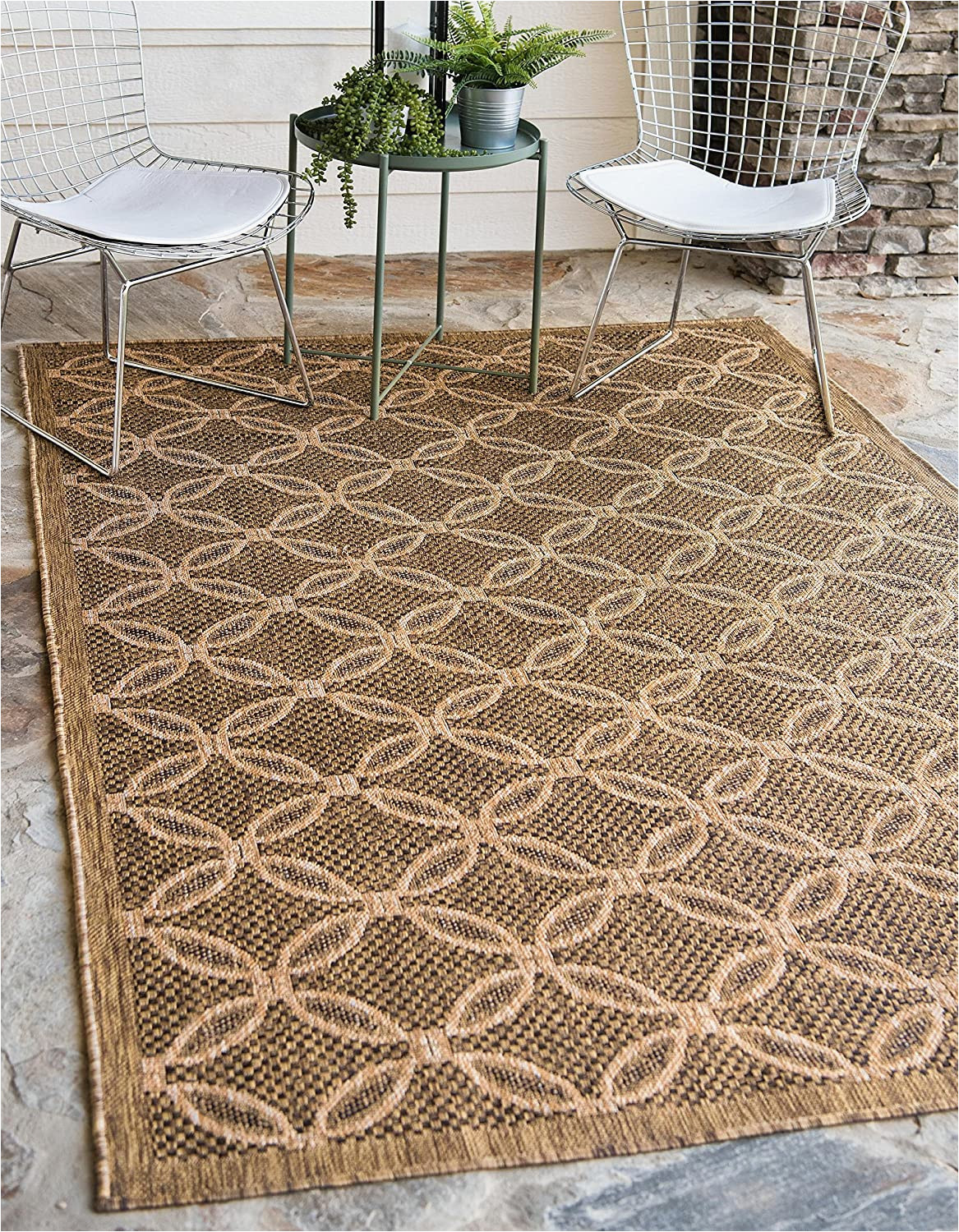 Bed Bath and Beyond Rugs 3×5 Unique Loom Outdoor Trellis Collection Geometric Border Transitional Indoor and Outdoor Flatweave Light Brown Cream area Rug 3 3 X 5 0