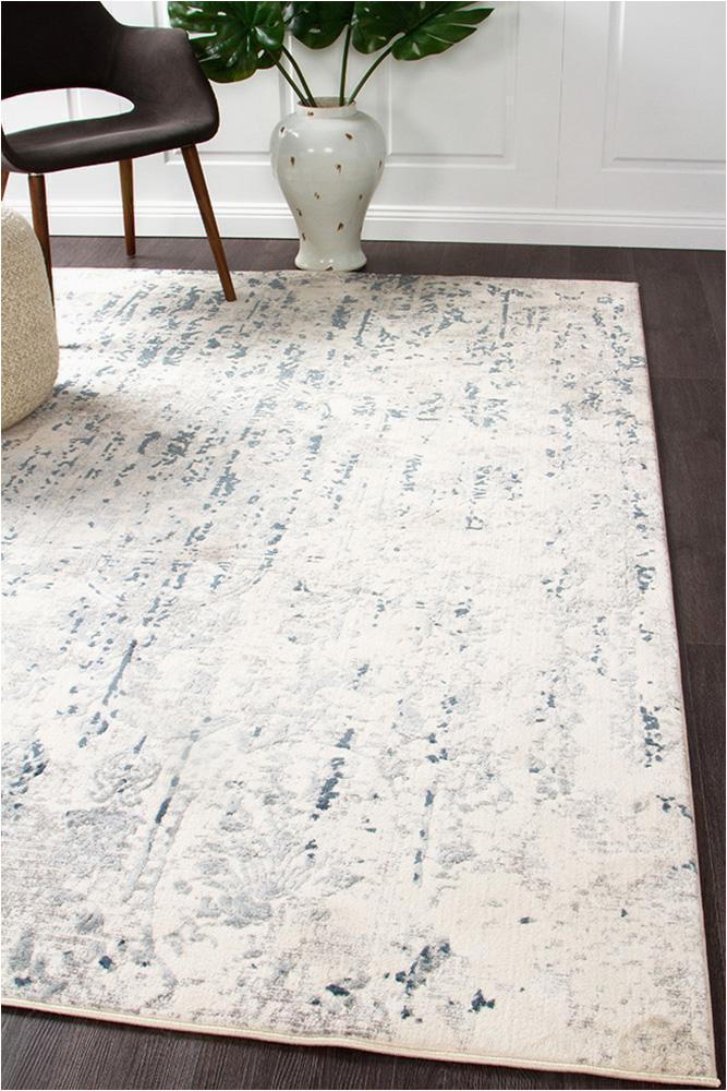 Blue and Gray Abstract Rug Farah Distressed Contemporary Rug White Blue Grey