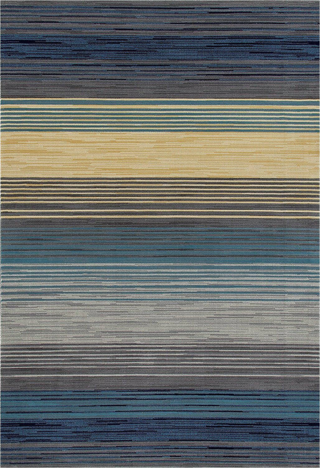 Blue and Gray Striped Rug Art Carpet Bastille Collection Heathered Stripe Border Woven