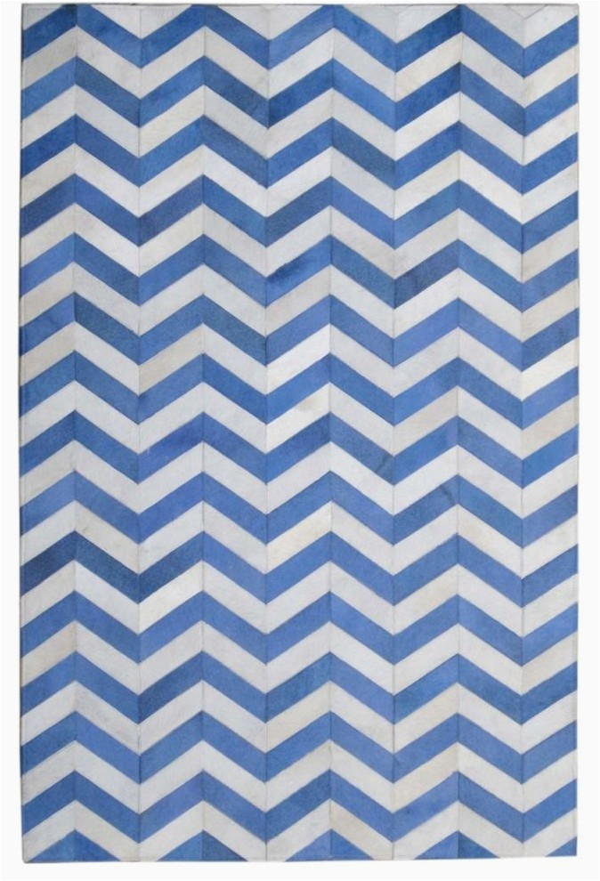 Blue and White Chevron Rug Madisons Blue White Chevron Pattern Cowhide area Rug 8×10