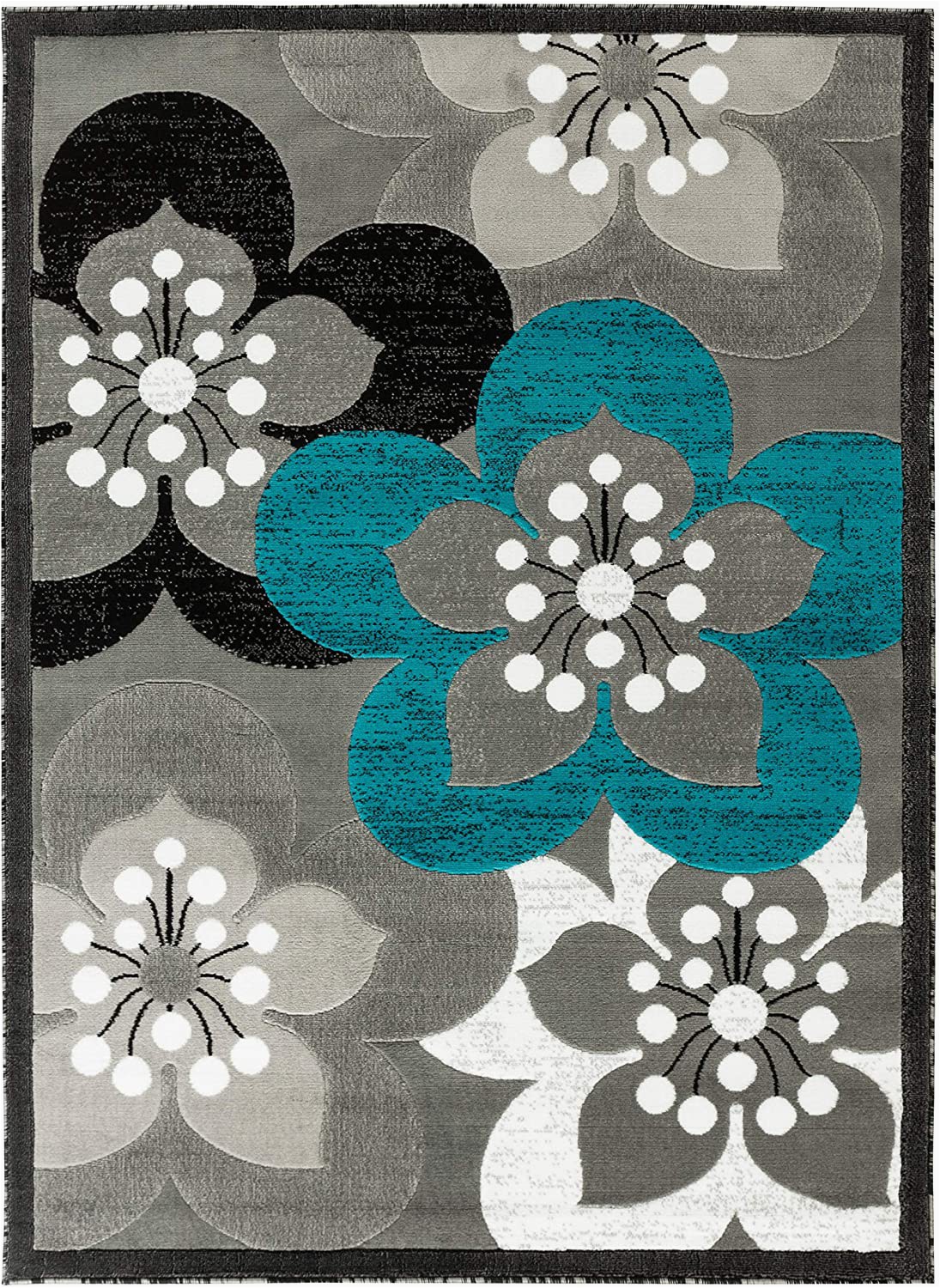 Blue and White Floral Rug Rugs and Decor Newport Collection Style 81 Teal Black Grey White Modern Floral area Rugs 5 1 X 7 2