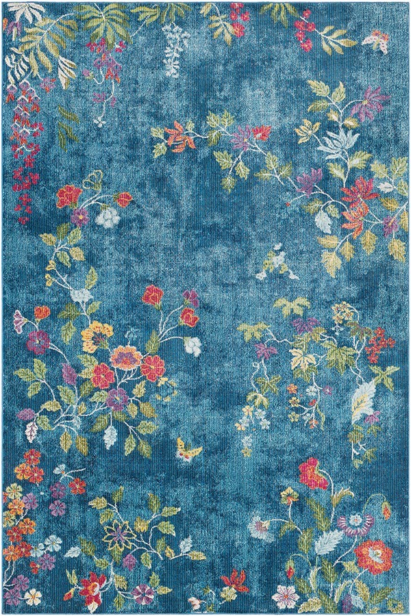 Blue and White Floral Rug Surya Aura Silk ask 2334 area Rugs