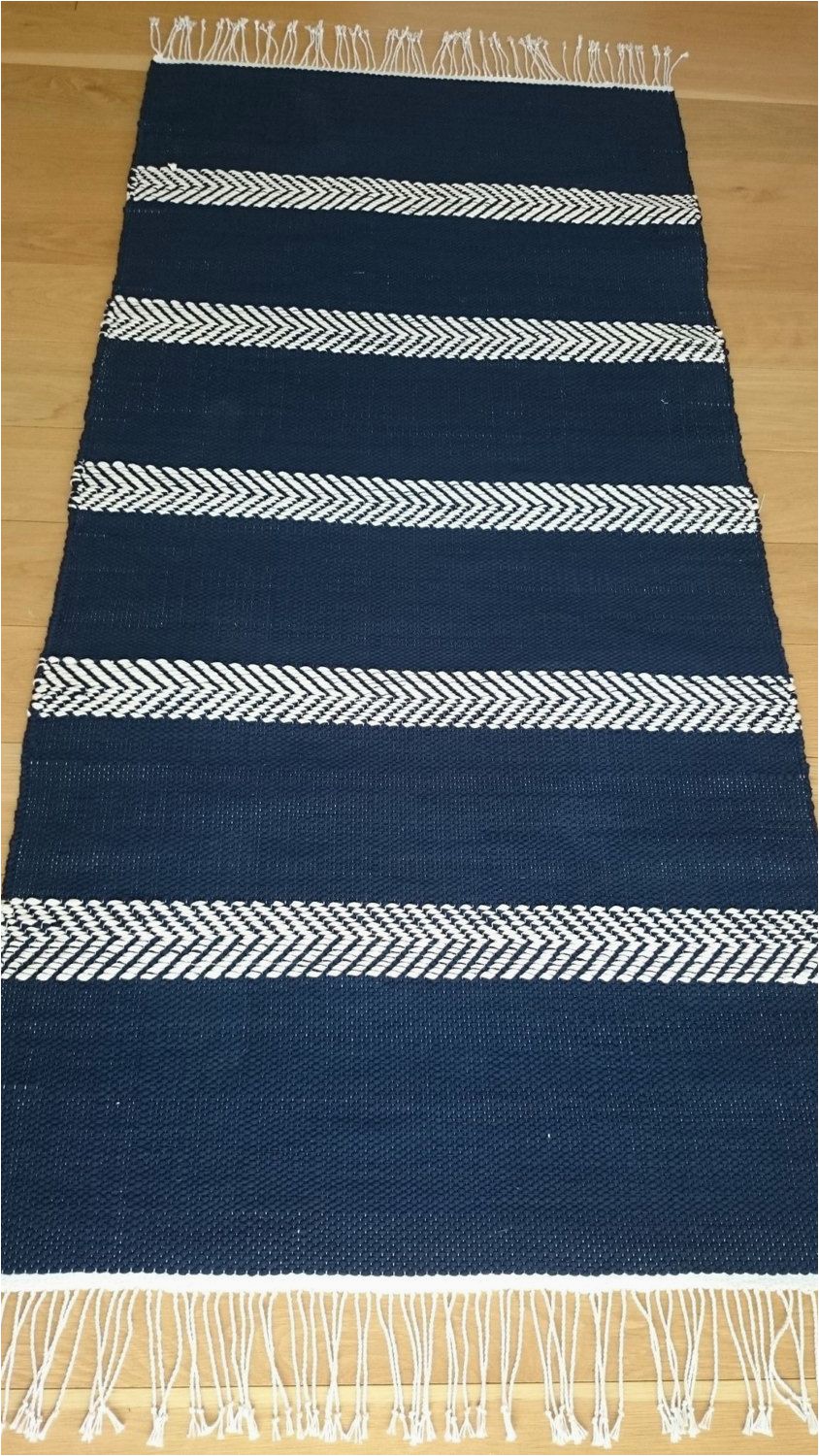 Blue and White Rug Runner Blue and White Rug with Stripes Striped Floor Runner Navy