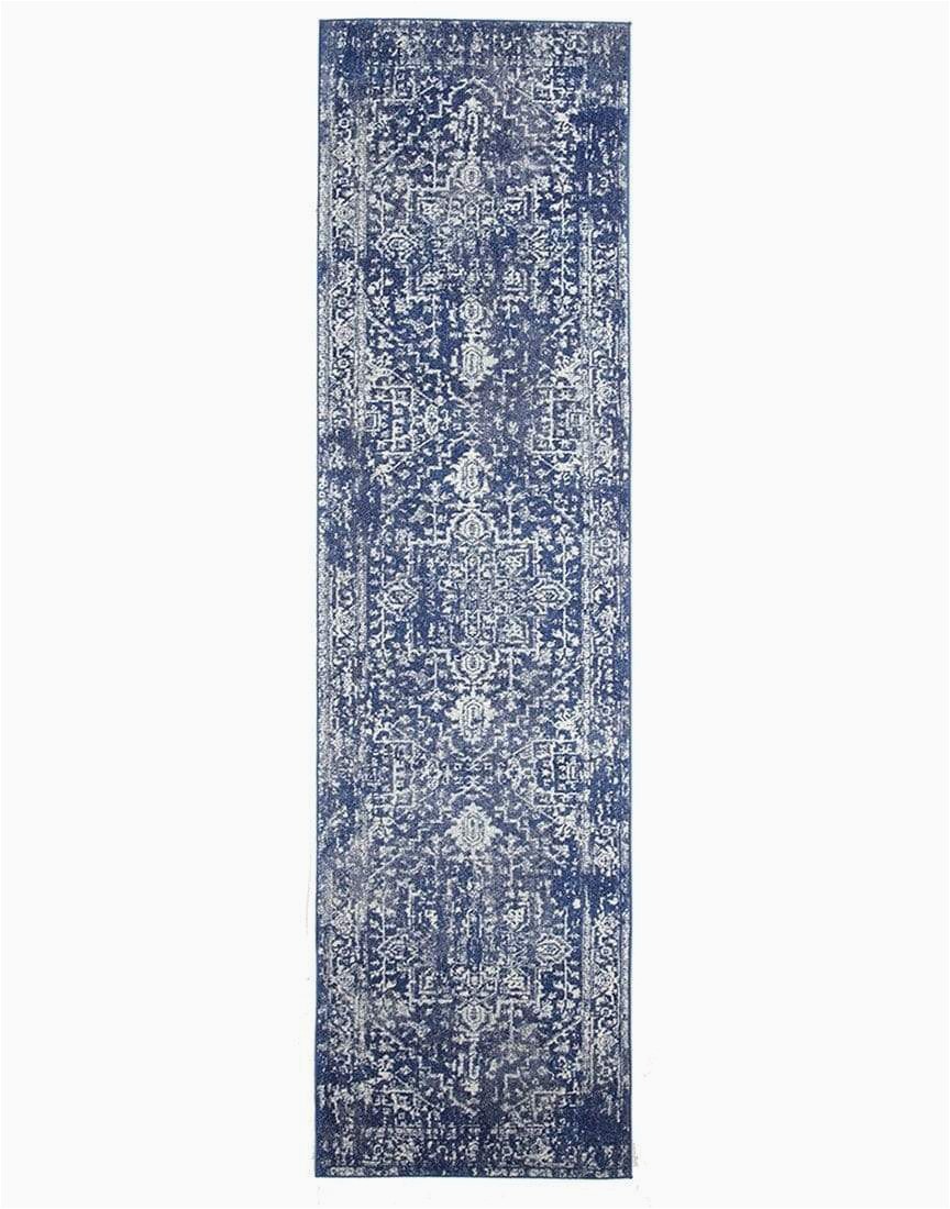 Blue and White Rug Runner Chania Navy Blue Distressed Runner Rug
