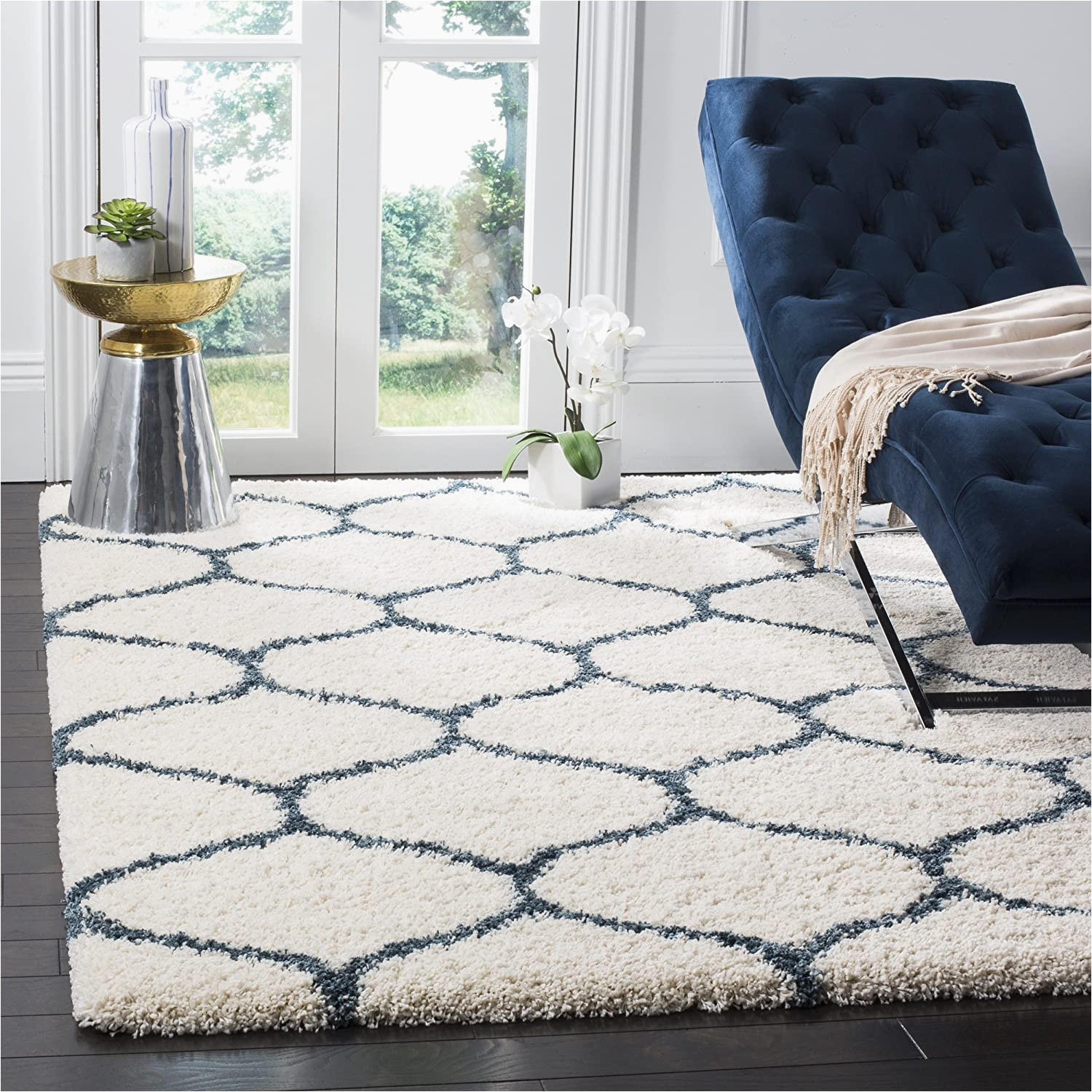 Blue and White Rugs Amazon Safavieh Hudson Shag Collection Sgh280t Teppich, Polypropylen, Ivory/slate Blue, 3′ X 5′