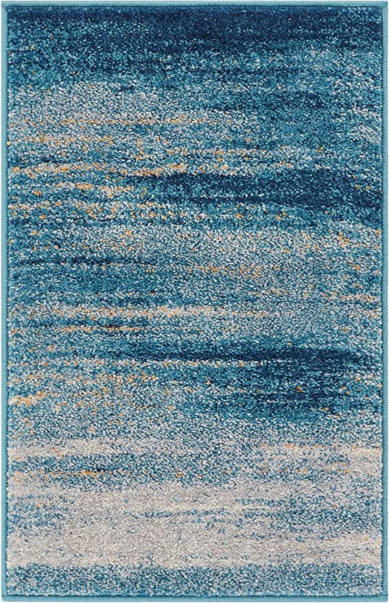 Blue and White Striped Rug 8×10 Well Woven Layla Stripes Blue Tribal area Rug 20×31 20" X 31" Mat soft Plush Faded Abstract Modern Carpet