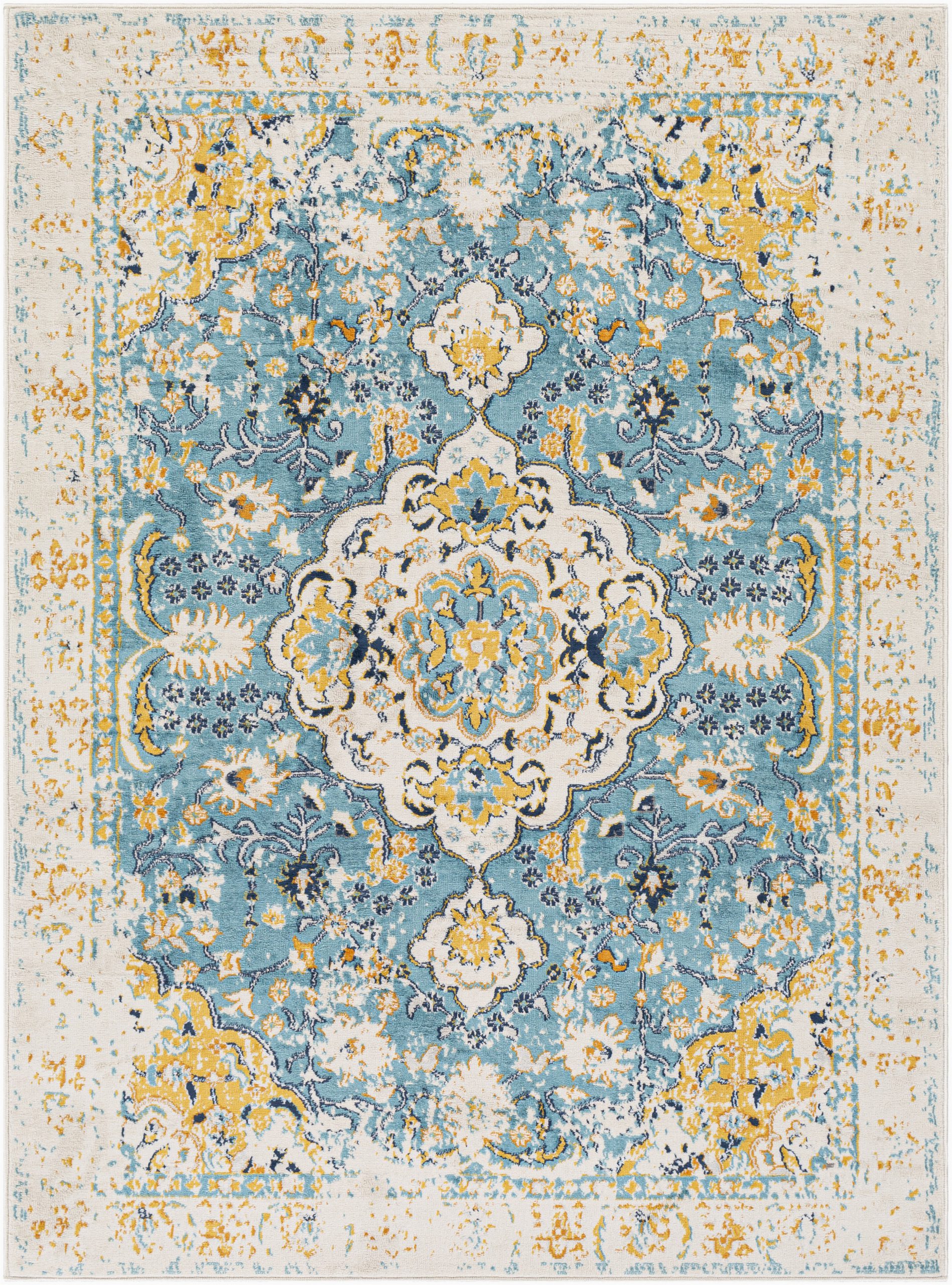 Blue and Yellow Throw Rugs Leaver oriental Light Blue Yellow area Rug