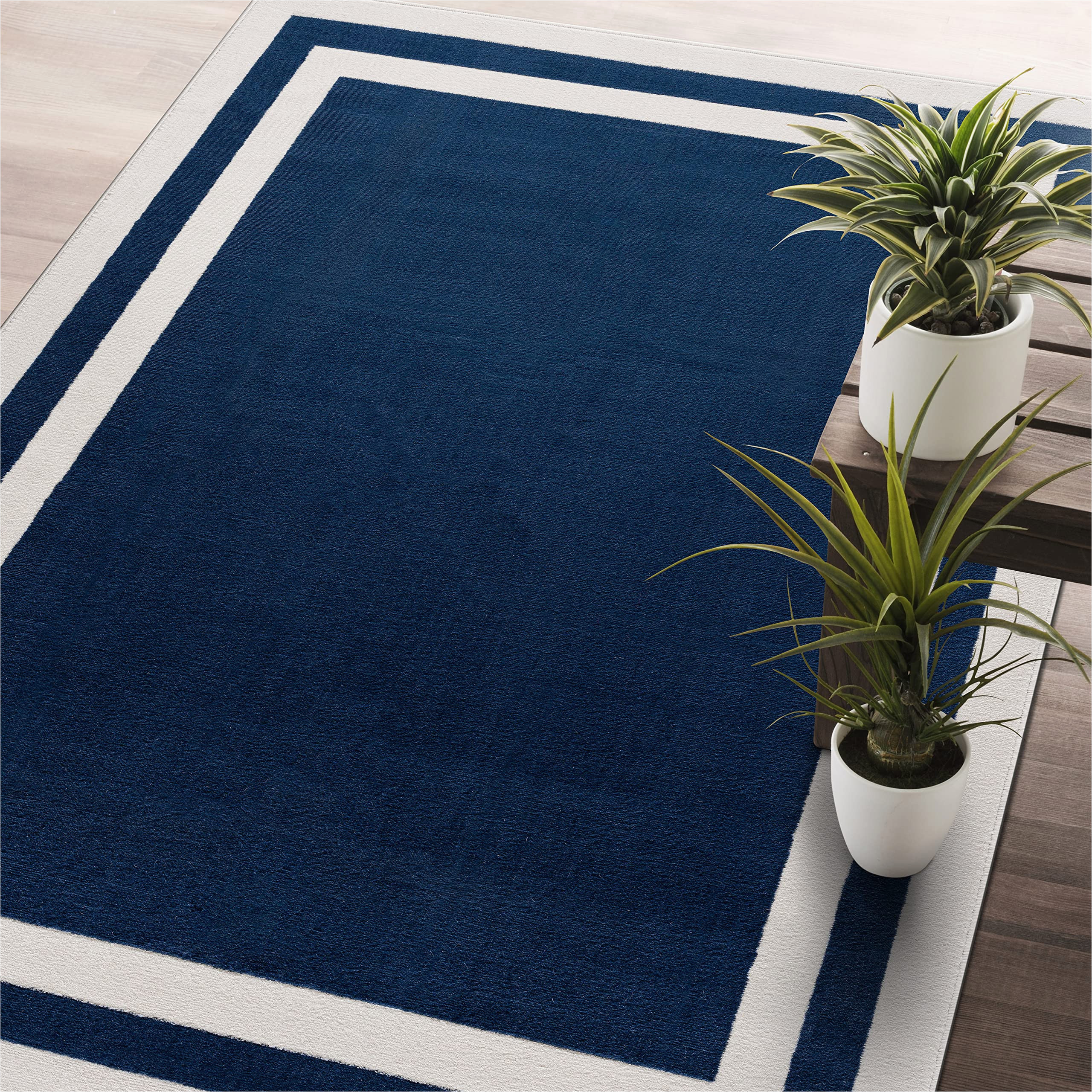 Blue area Rugs 3×5 Camilson Navy Blue area Rug 3’3″ X 5′, Bordered Design for Living Room Bedroom, Navy Blue / Cream Indoor Carpet