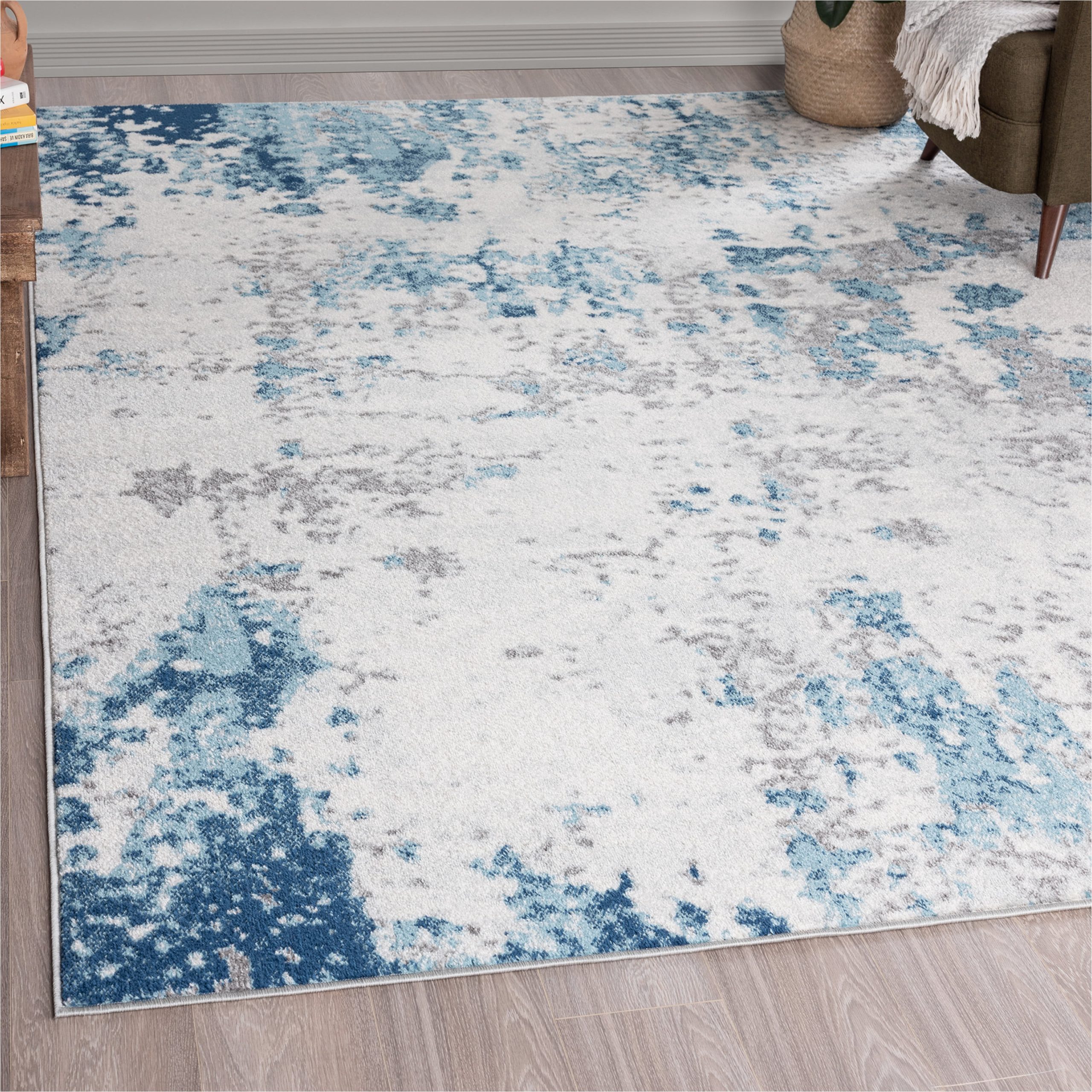 Blue area Rugs 3×5 Contemporary 3×5 area Rug (3’3” X 5′) Abstract Blue, Cream Indoor Rectangle Easy to Clean