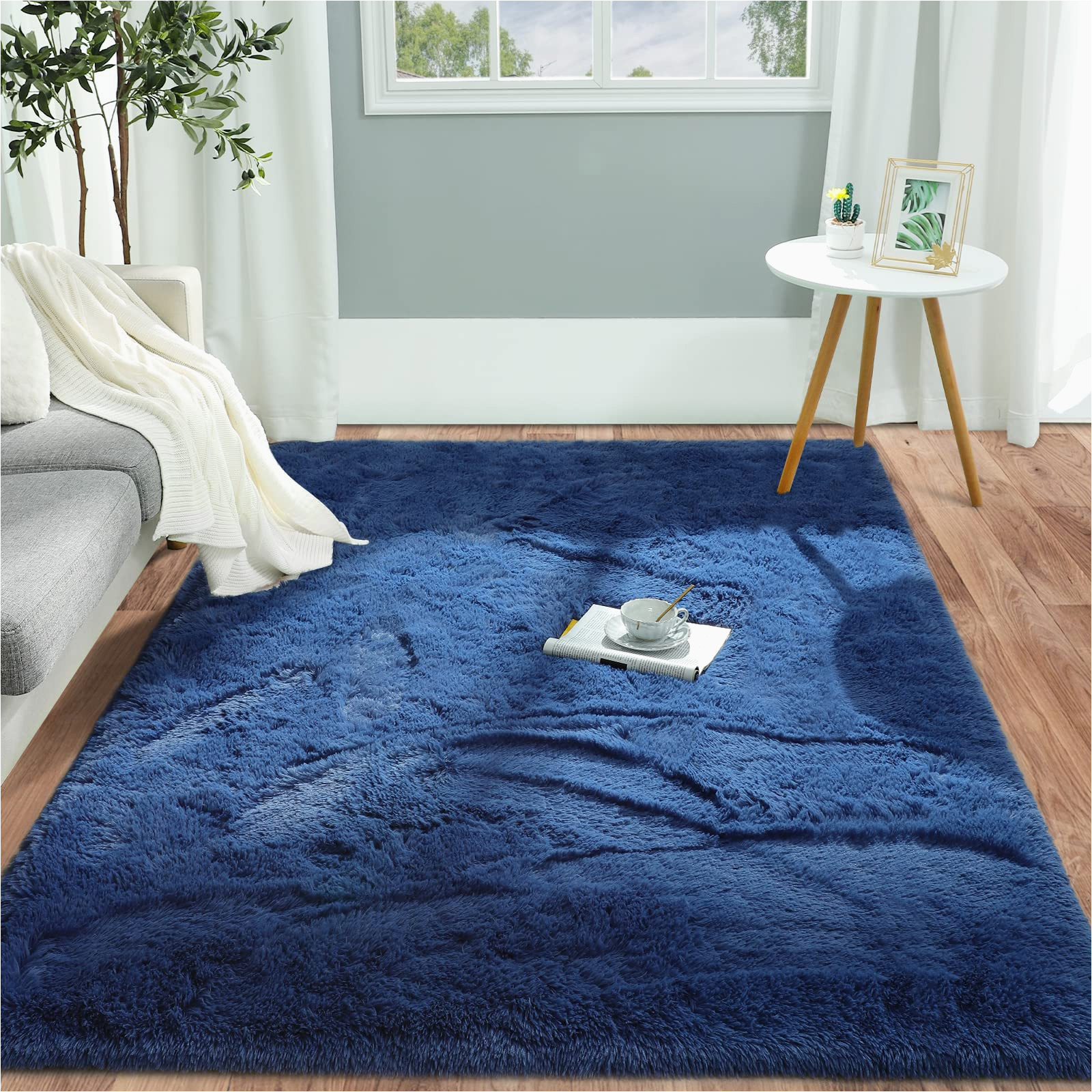 Blue area Rugs 3×5 Pettop Fluffy Shaggy area Rugs for Girls Bedroom,3×5 Feet soft Navy Blue Kids Room Rugs, Non-slip Carpet for Boys Bedroom, Small Bedside Rug, Nursery …