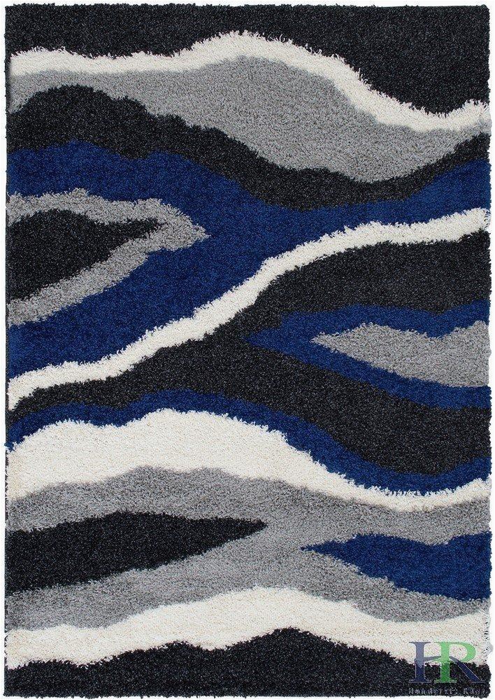 Blue Black and Grey Rug Shed Free Shaggy area Rugs Contemporary Abstract Wave