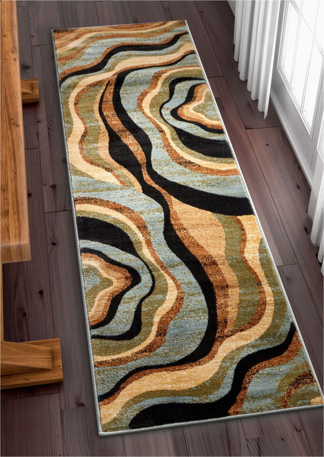 Blue Brown Rug Contemporary Hudson Waves Blue Brown Geometric Modern Casual area Rug