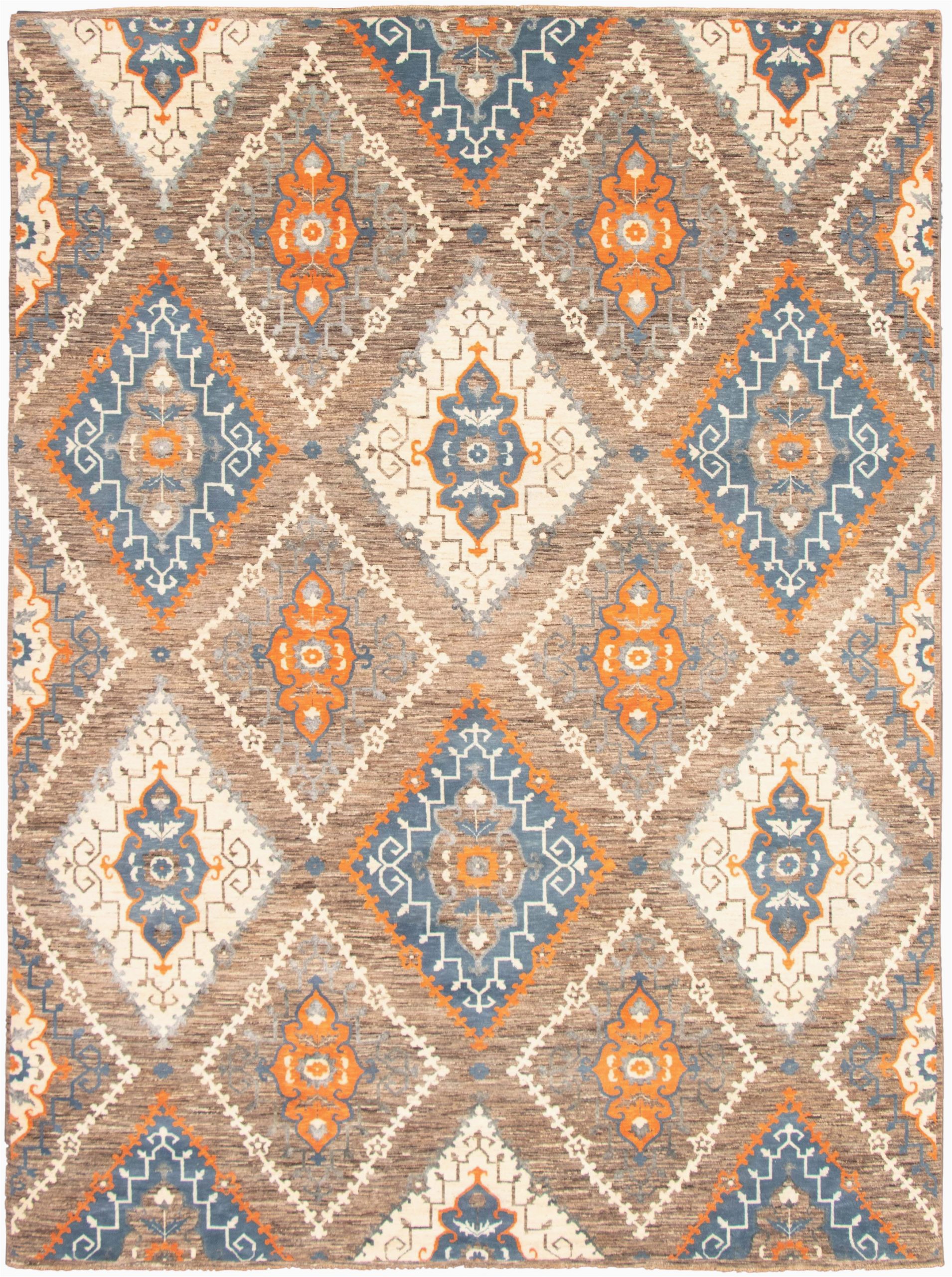 Blue Brown Rug Contemporary Pakistani Signature Collection 93 X 125 Hand Knotted Wool Brown Rug