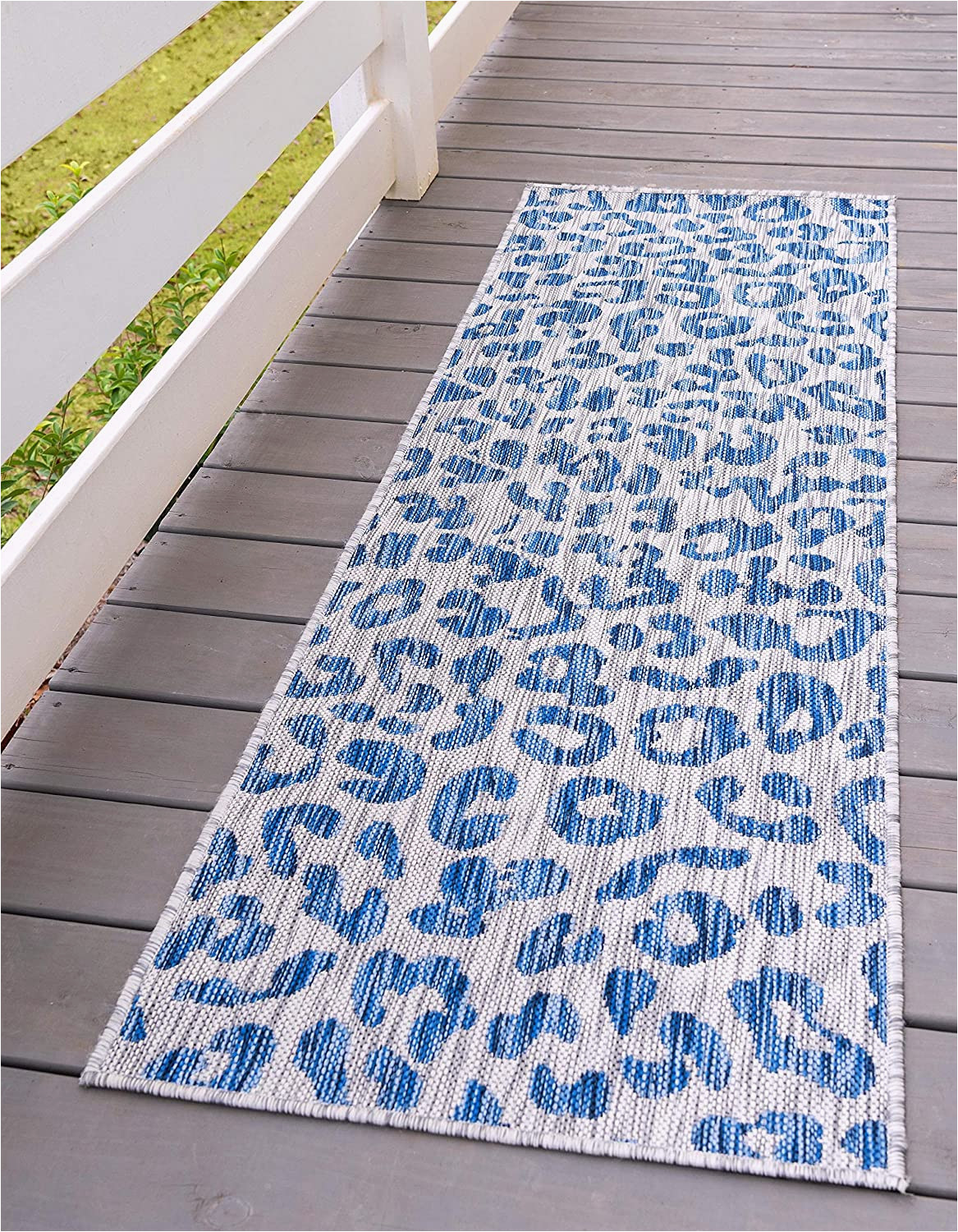 Blue Cheetah Print Rug Unique Loom Outdoor Safari Collection Leopard Animal Print Transitional Indoor and Outdoor Flatweave Blue Runner Rug 2 0 X 6 0