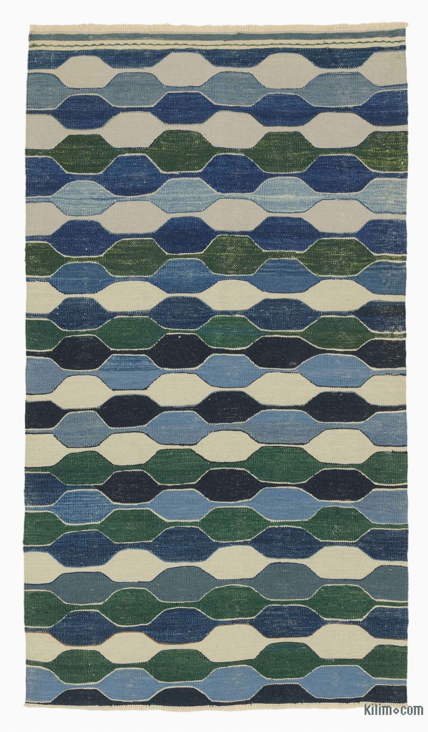 Blue Green Wool Rug K0036473 Blue Green New Handwoven Turkish Kilim Rug the