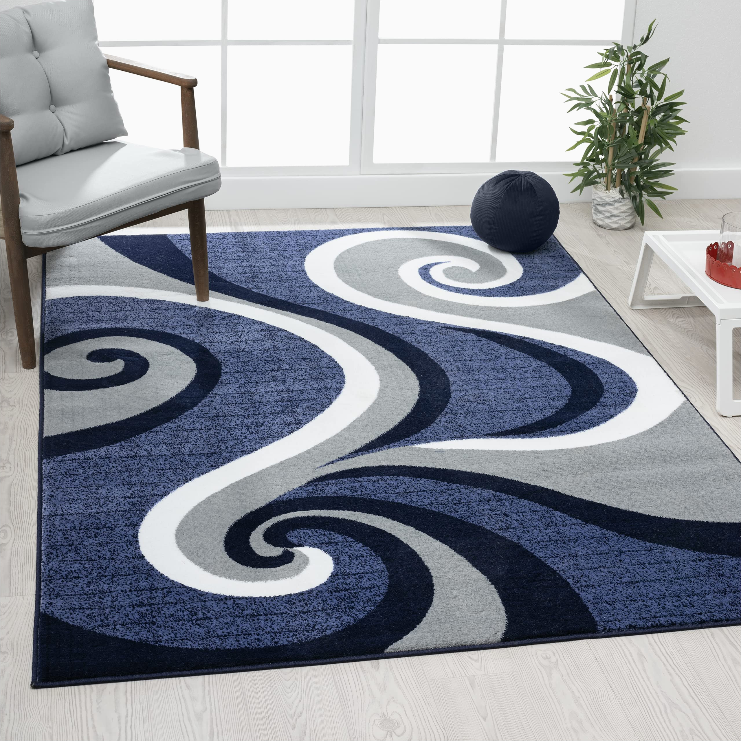 Blue Grey and White Rug 0327 Blue White Gray 5 X 7 area Rug Abstract Carpet by Persian-rugs