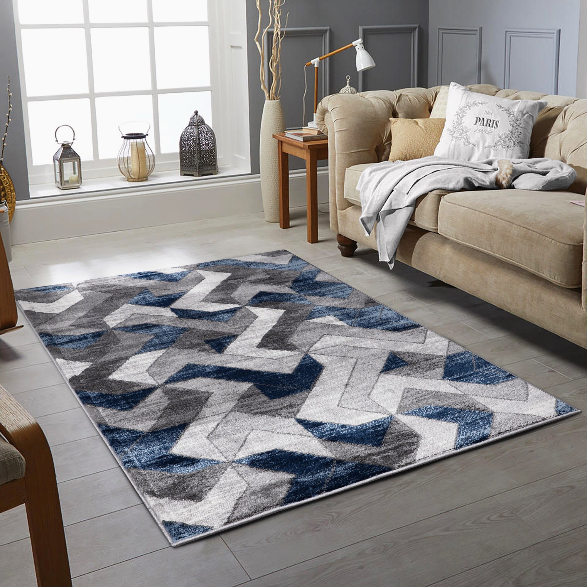 Blue Grey and White Rug Cassie-mai Dhurrie Navy Blue/grey Rug