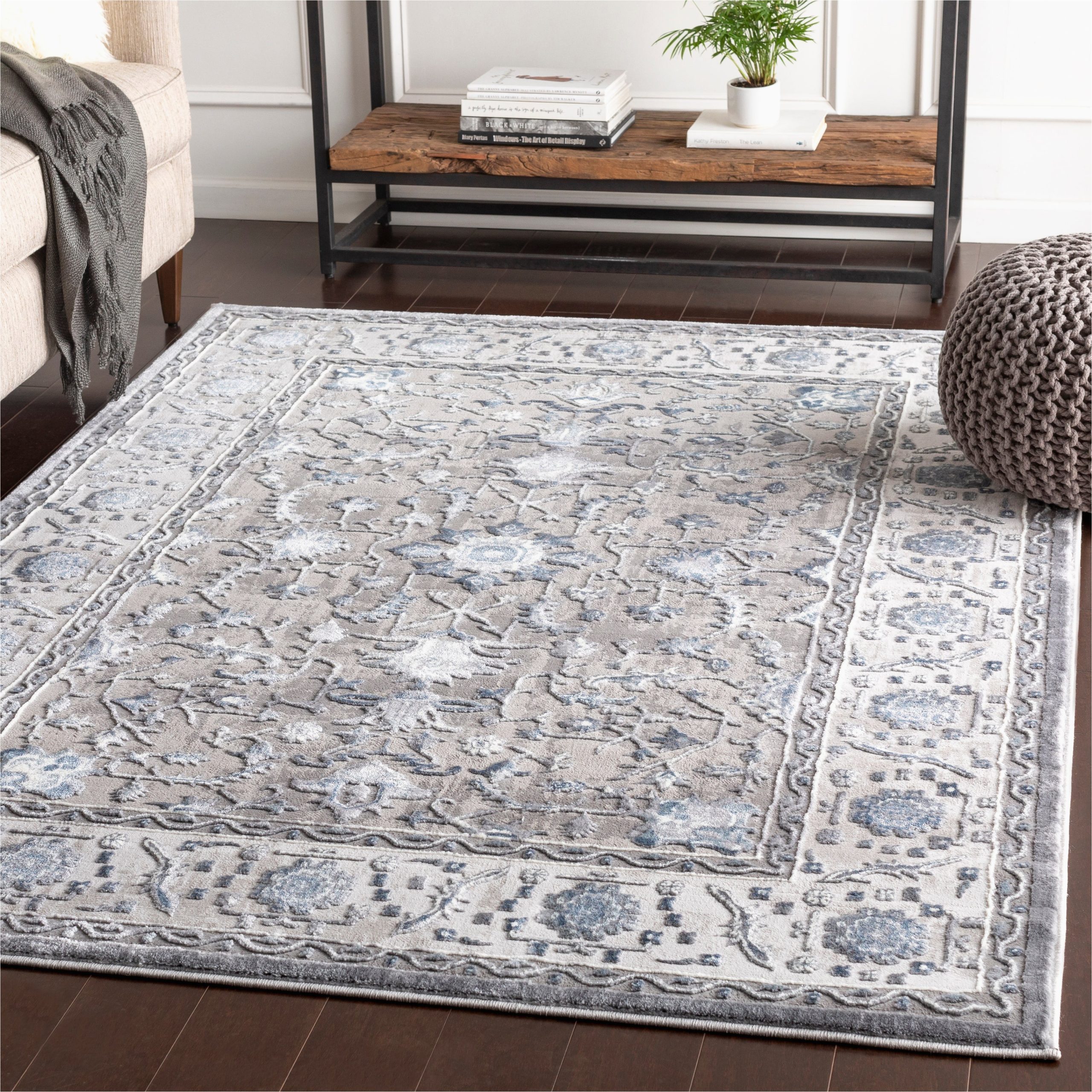Blue Grey and White Rug Safira Blue & Grey Traditional area Rug – 7’10” X 10’3″