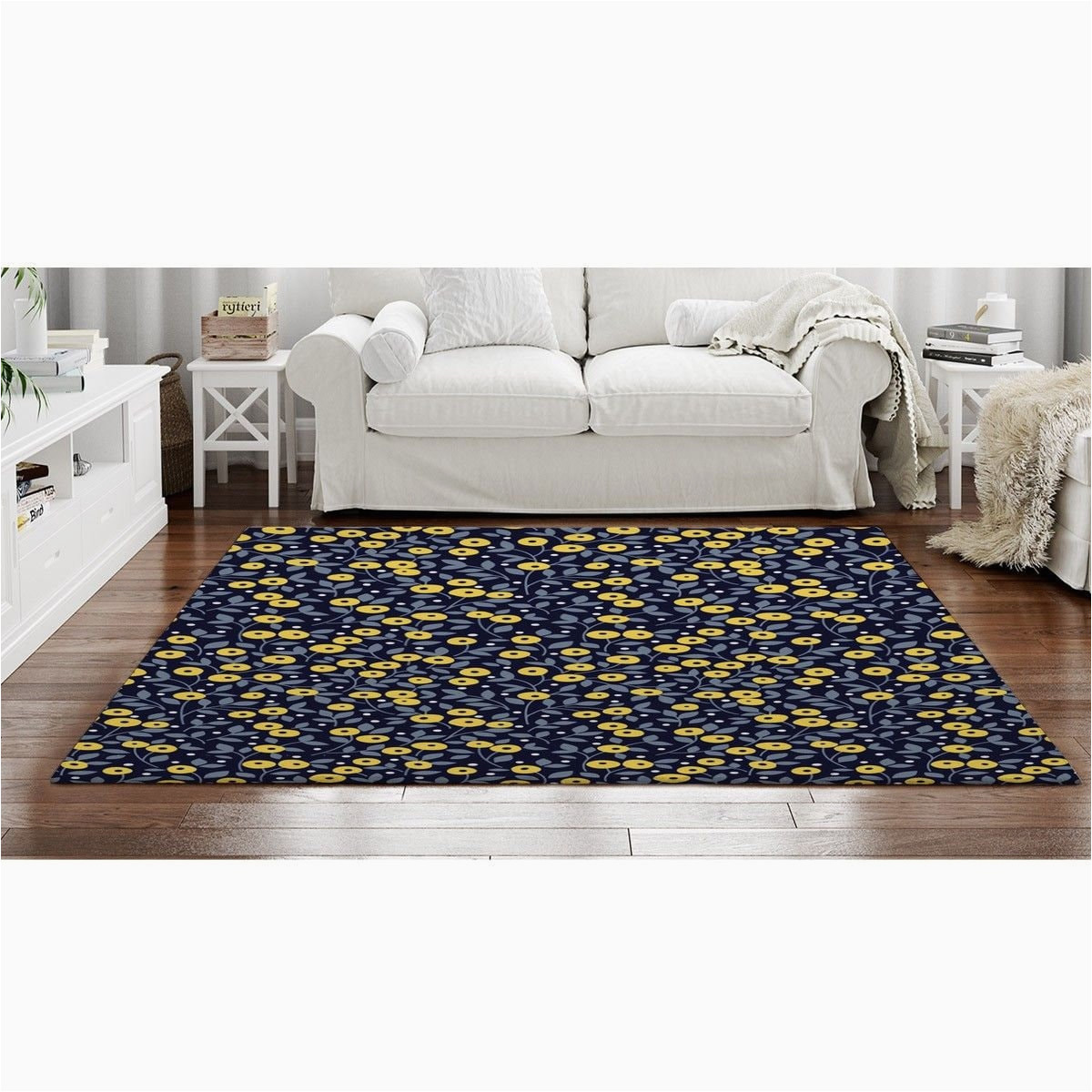 Blue Grey and Yellow Rug Blue and Yellow Rugs Floral area Rug Blue and Yellow Ditsy – Etsy.de