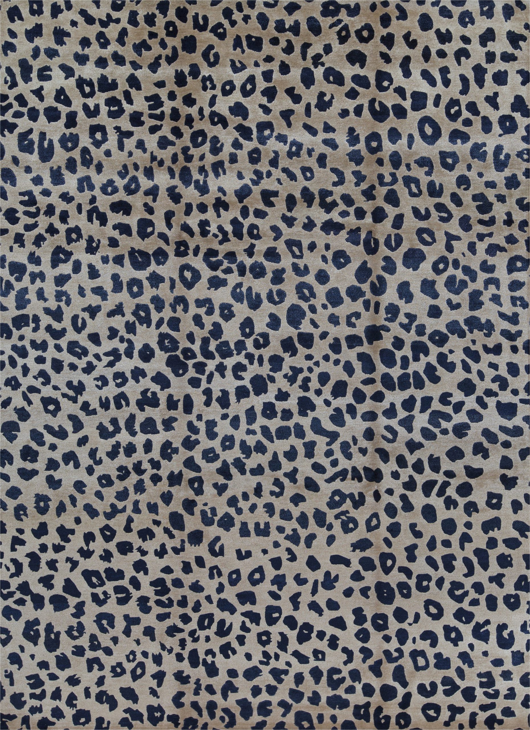 Blue Leopard Print Rug Animal Print Hand Knotted Wool Beige Navy area Rug