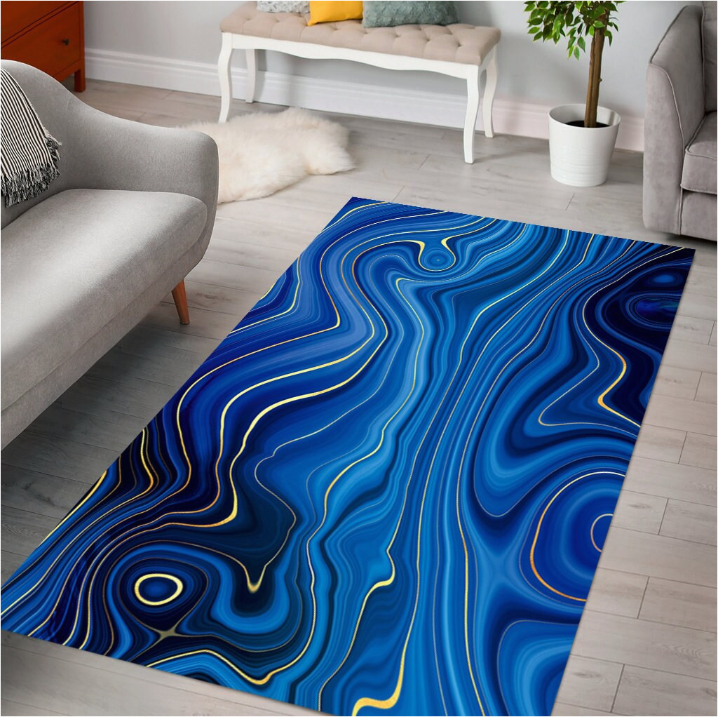 Blue Marble area Rug Faux Golden Royal Blue Marble area Rug Abstract Floor Mat – Etsy …