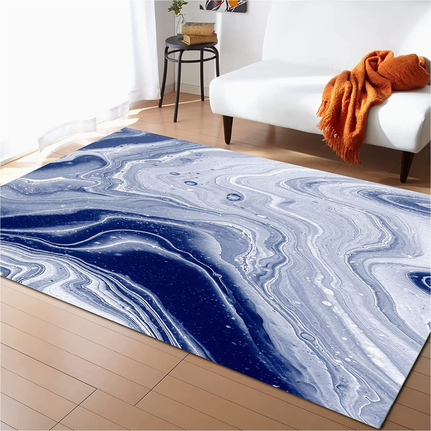 Blue Marble area Rug Navy Blue Marble Texture area Rug for Bedroom Living Room- Abstract Marble Ink Texture Contemporary Floor Carpet Comfy Runner Rug Nursery Playmats …