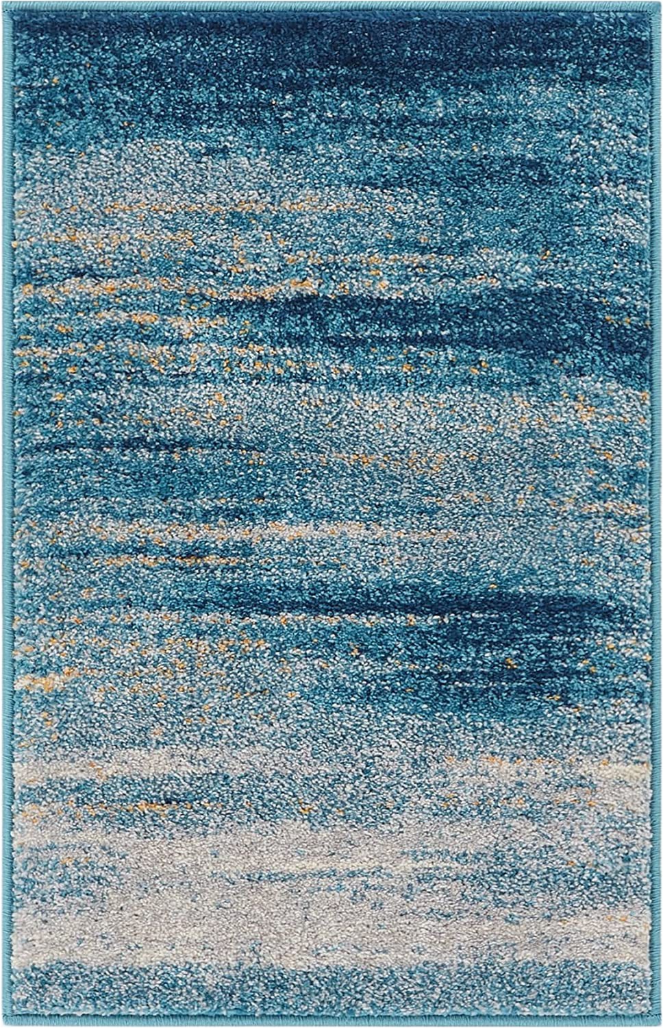 Blue Ombre Rug 8×10 Well Woven Layla Stripes Blue Tribal area Rug 20×31 20" X 31" Mat soft Plush Faded Abstract Modern Carpet