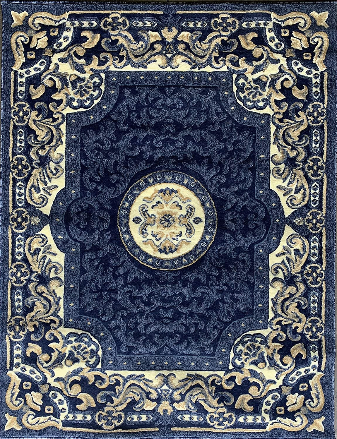 Blue oriental area Rug Traditional Persian oriental area Rug Dark Navy Blue Beige Carpet King Design 101 8 Feet X 10 Feet 6 Inch