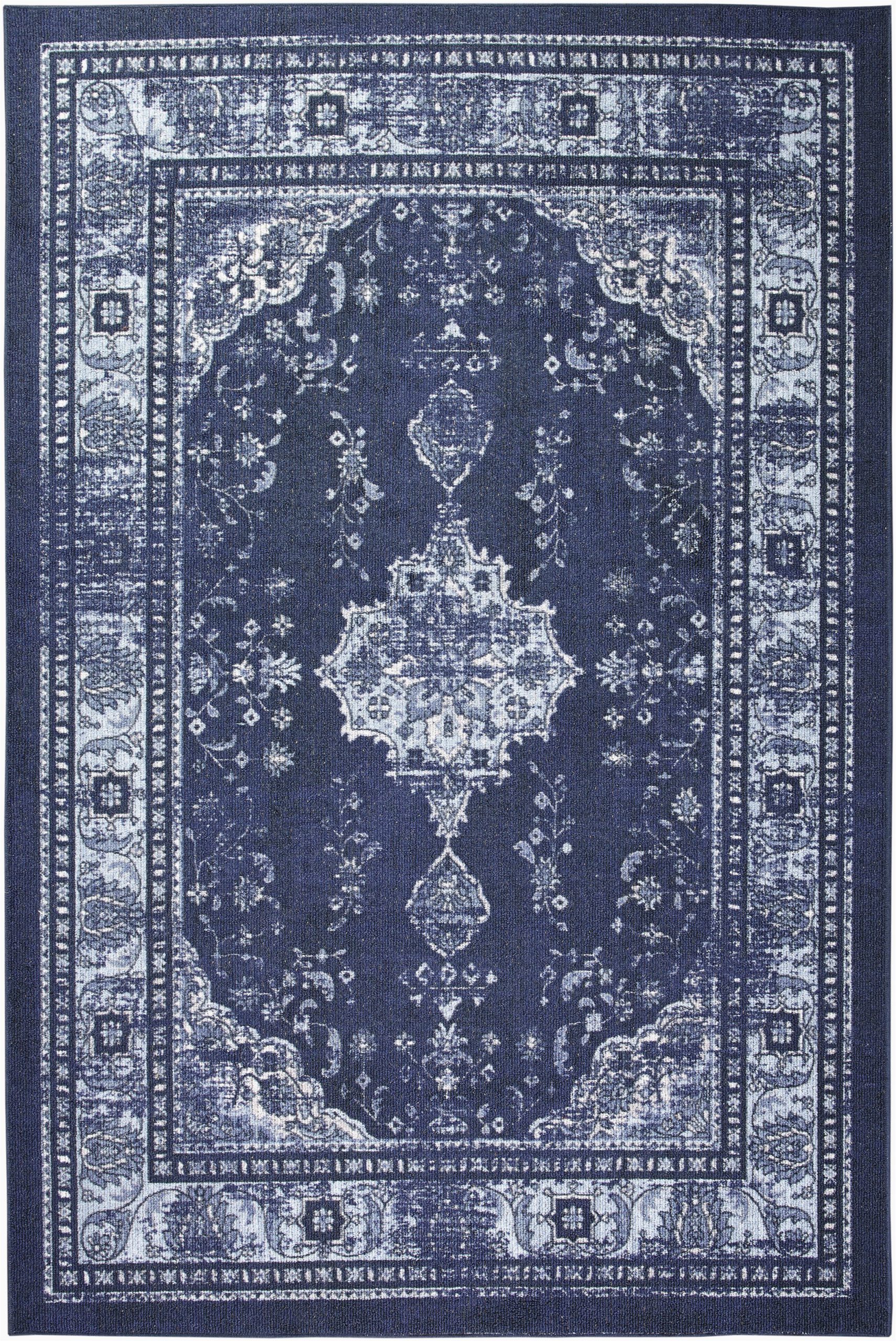Blue Pattern area Rug Pippin oriental Looped Hooked Blue area Rug