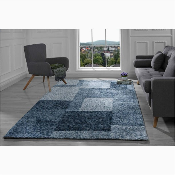Blue Square area Rugs Modern Living Room area Rug with Geometric Square Pattern (5′ X 7′, Blue)