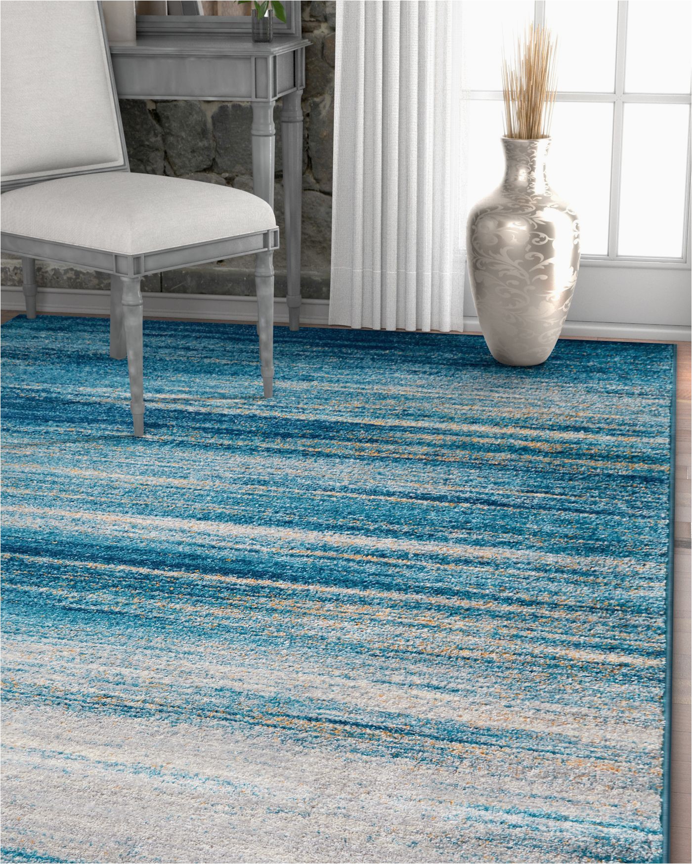 Blue Tribal area Rug Layla Stripes Blue Tribal area Rug soft Faded Abstract Modern Carpet