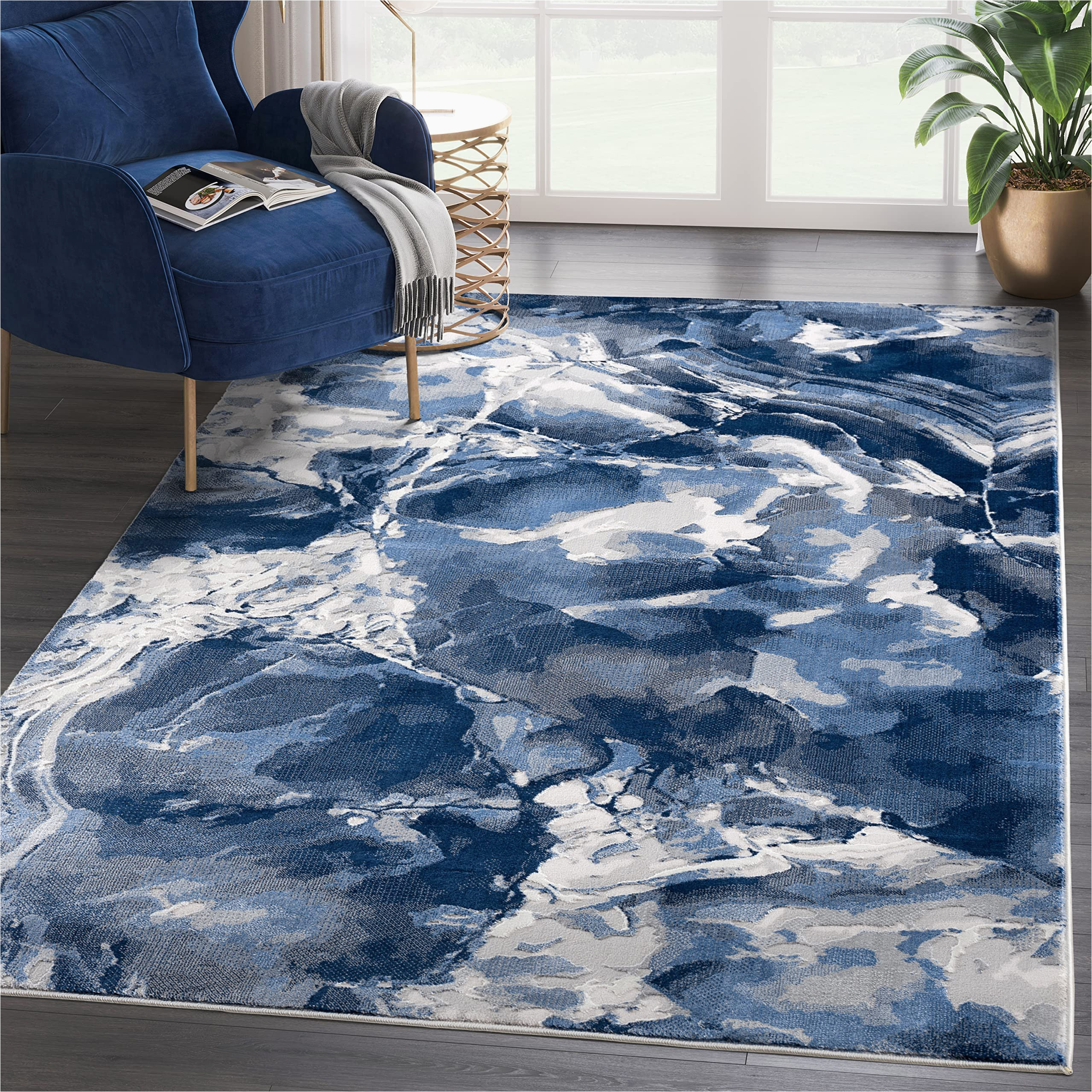 Blue Watercolor area Rug Amazon.com: Abani Rugs Contemporary Blue & Grey Marble Ice Design …