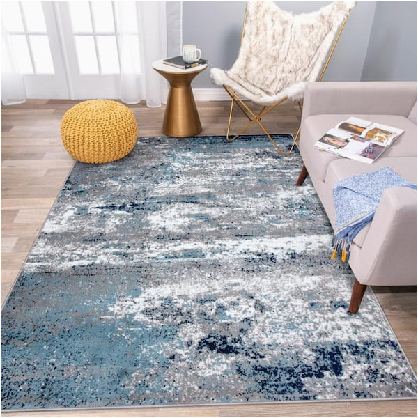 Blue Watercolor area Rug World Rug Gallery Distressed Modern Abstract Watercolor Blue 7 Ft …