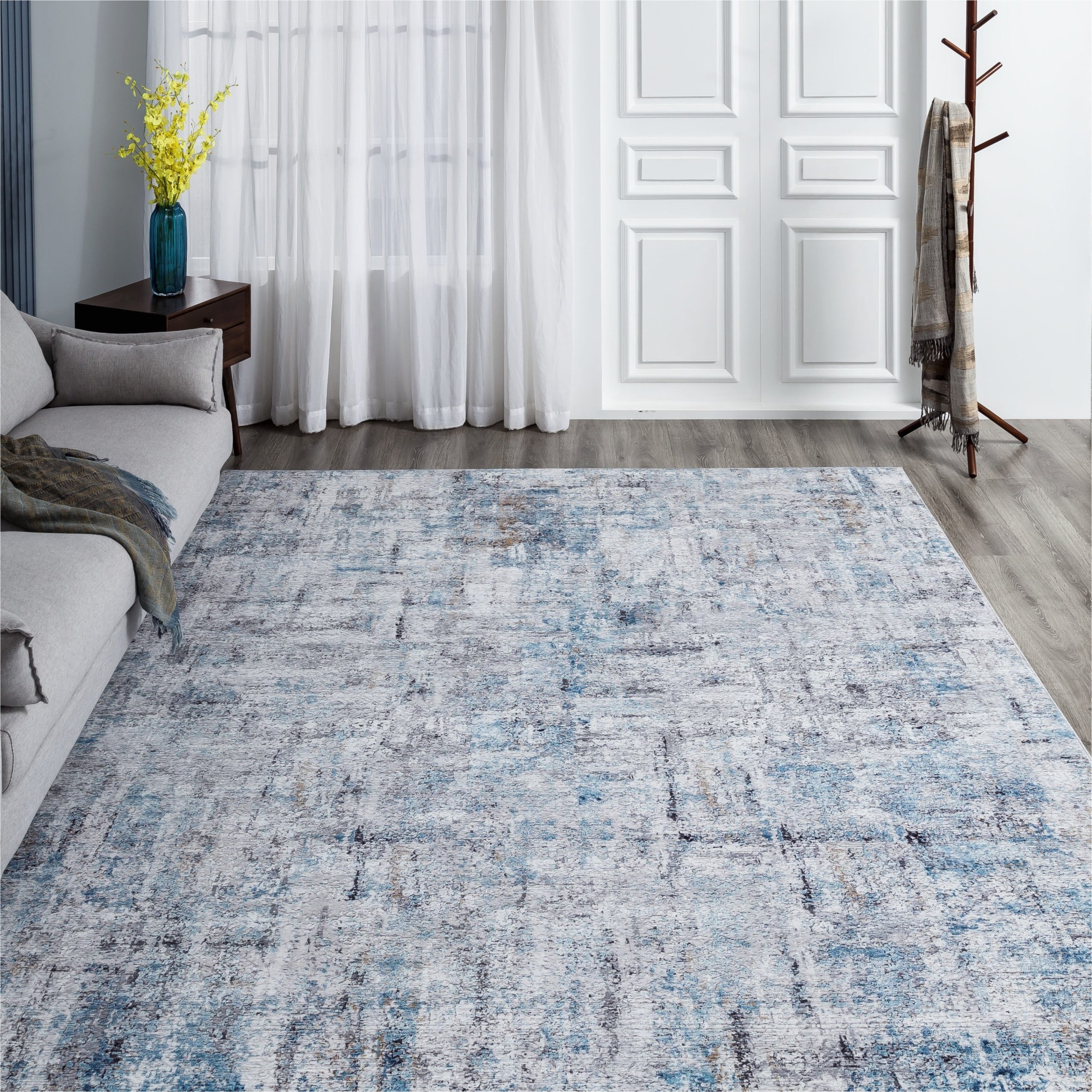 Grey and Blue Living Room Rug Modern & Contemporary Accent Polyester area Rug Overstock.com